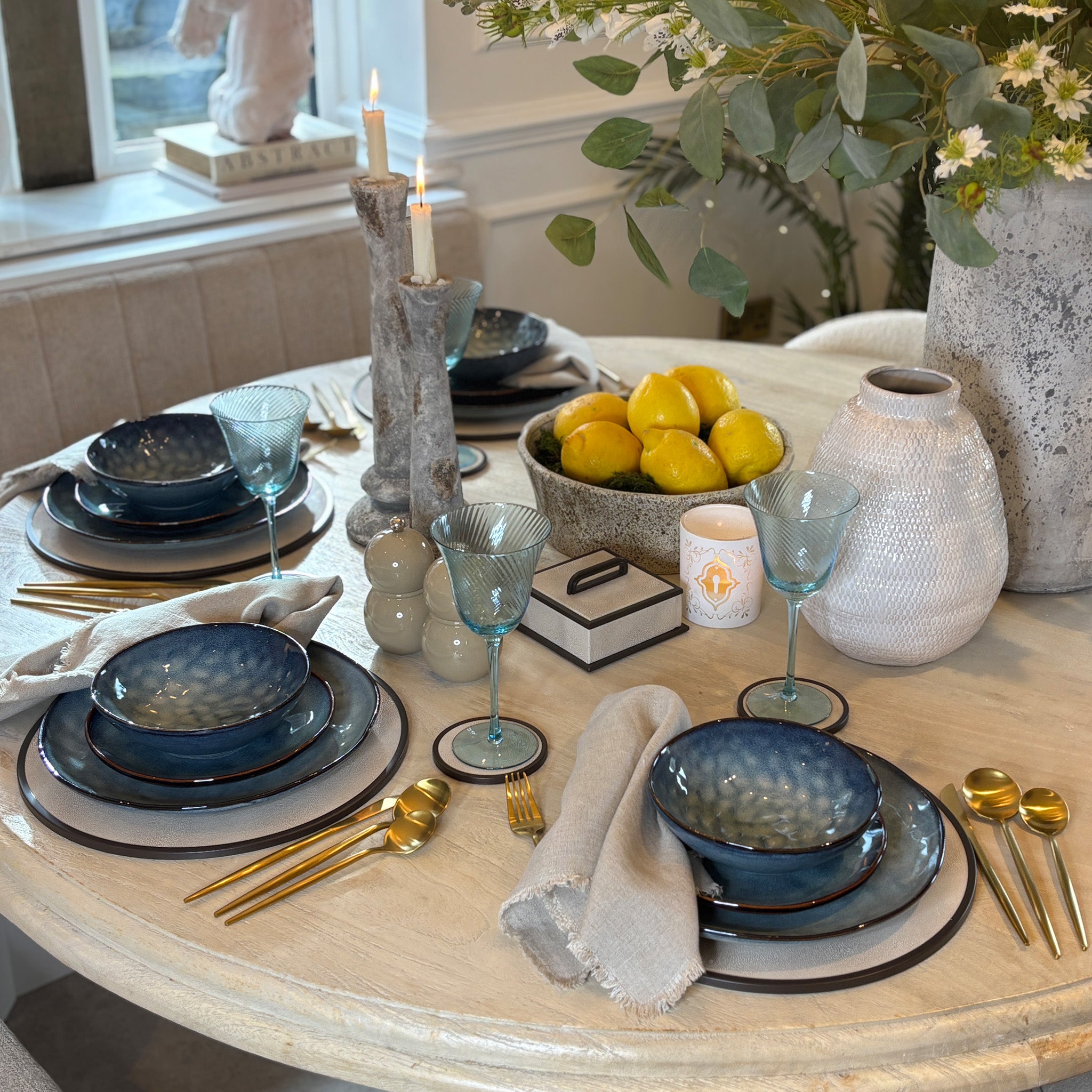 Stoneware Blue Dinner Plates - Set of 4